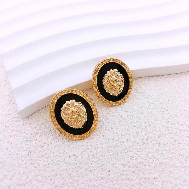 Statement Gold-plated Enamel Lion Head Stud Earrings for Women Fashion Jewelry Cute Metal Colorful Dripping Oil Earrings - AliExpress