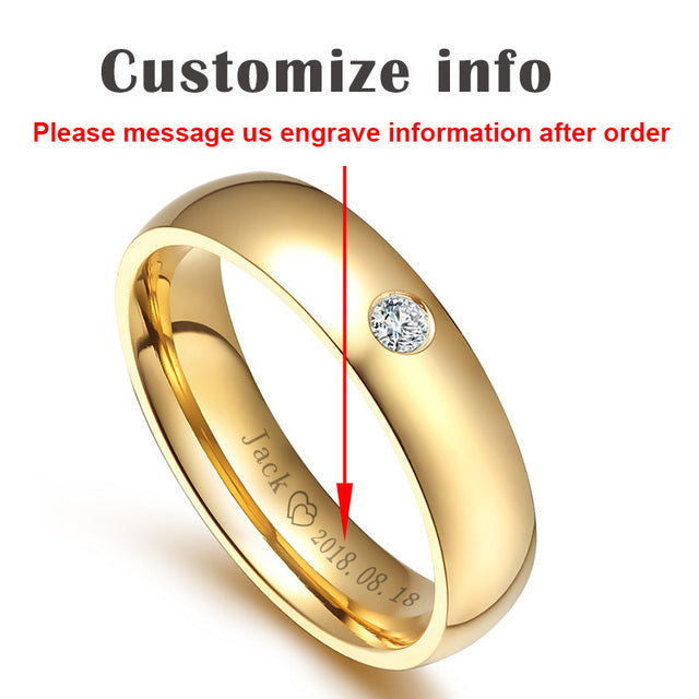 Classic Wedding Rings for Women Men Gold Color Stainless Steel Couple Band Anniversary Personalized Name Lovers Gift - NATASHAHS