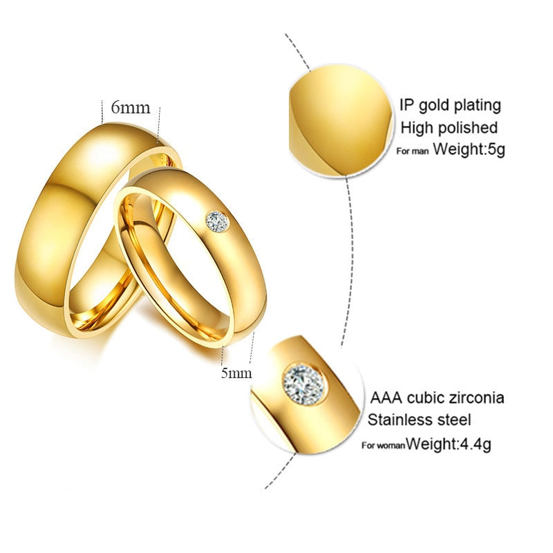 Classic Wedding Rings for Women Men Gold Color Stainless Steel Couple Band Anniversary Personalized Name Lovers Gift - NATASHAHS