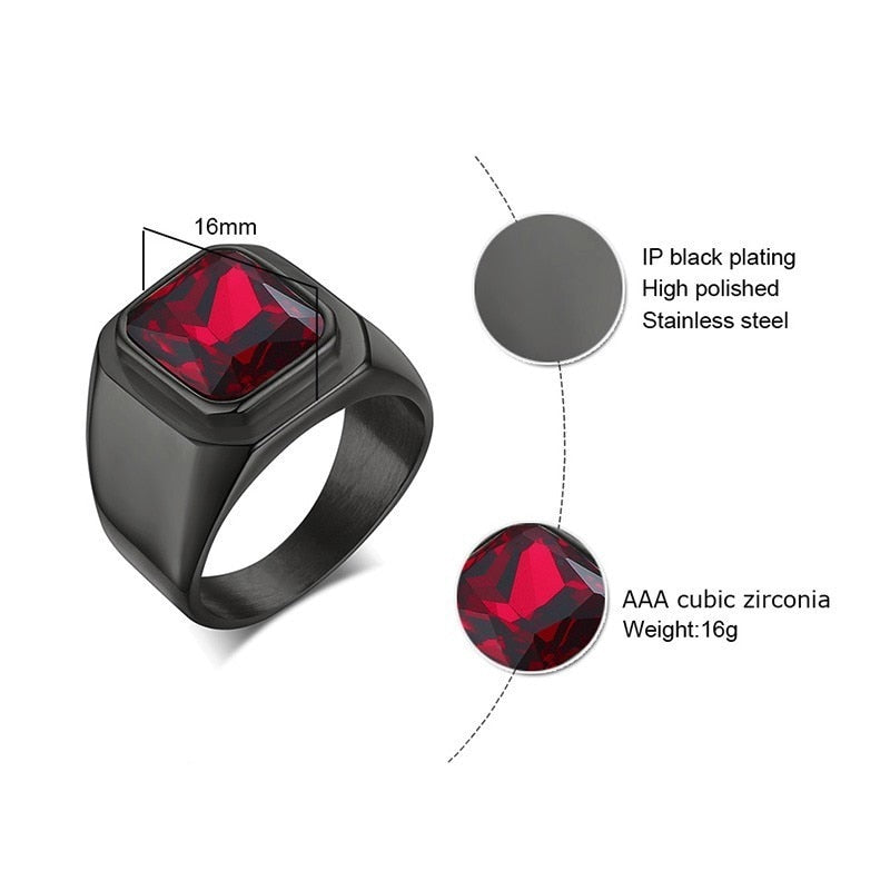 Big Stone Ring for Men Black Gold Tone Stainless Steel - NATASHAHS