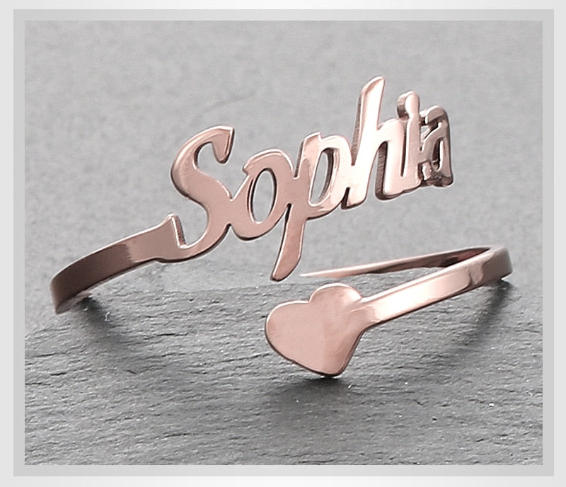 Adjustable Custom Ring Personalized Letter Heart Name Rings Stainless Steel - NATASHAHS