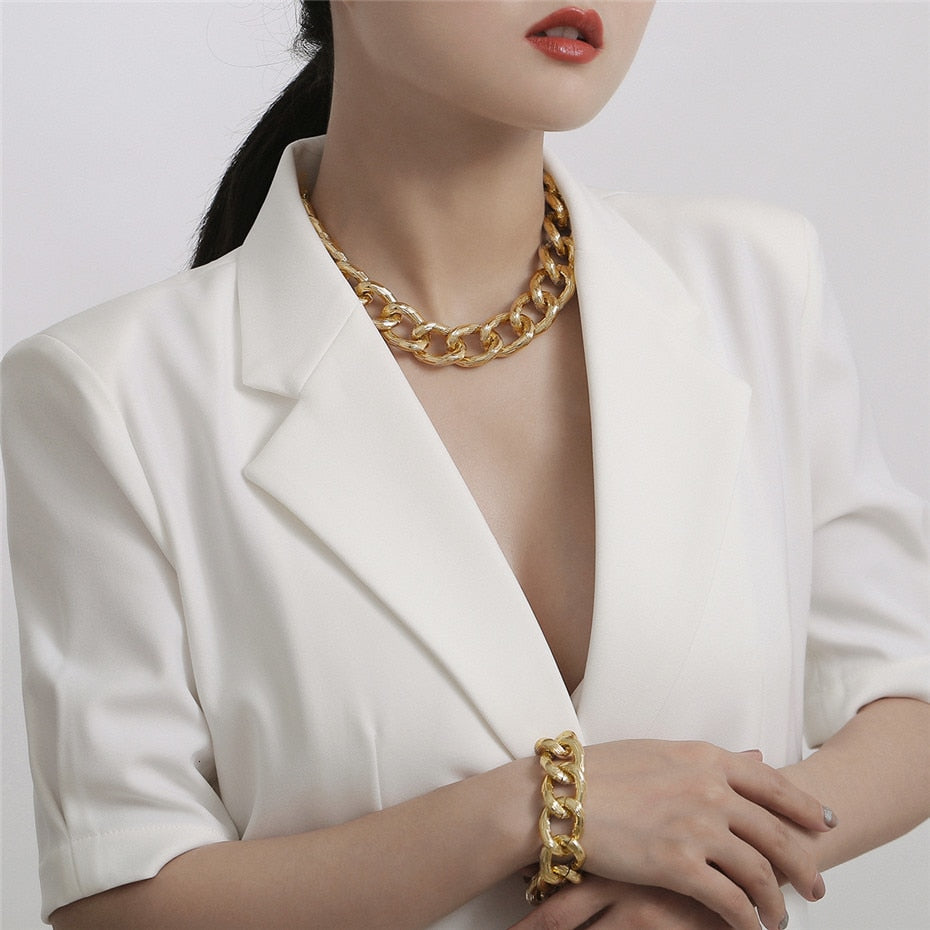 Exaggerated Cuban Big Chunky Chain Necklace & Pendant Bracelet - NATASHAHS