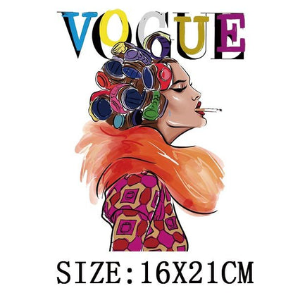 Fashion Lady Thermo Transfer Sticker On Clothes Vogue Girl Iron On Patches For Clothing DIY Washable T-shirt Clothes Sticker Set - NATASHAHS