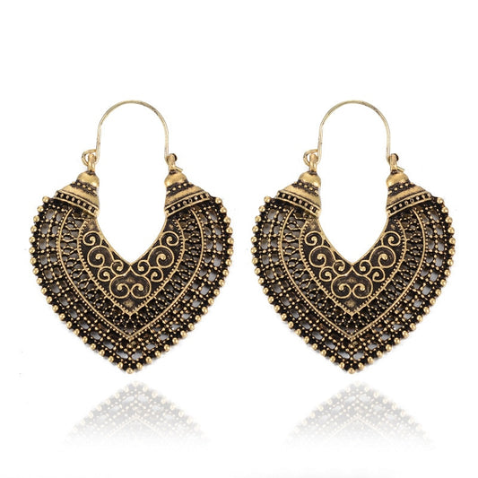 Vintage Gold Silver Color Heart Earrings For Women Alloy Brincos Earings Oorbellen Hoop Earrings Pendientes Bohemia 5036 - NATASHAHS