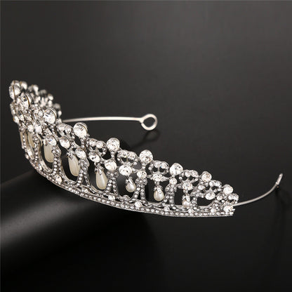 Vintage Silver Plated Queen Princess Diana Crown Crystal Pearl Diadem For Bridal Hair Accessories Bride Headbands Tiara De Noiva - NATASHAHS