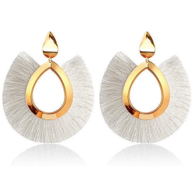 Fashion Bohemian Big Tassel Dangle Drop Earrings for Women Statement Wedding Red Fringe Female Earrings - NATASHAHS