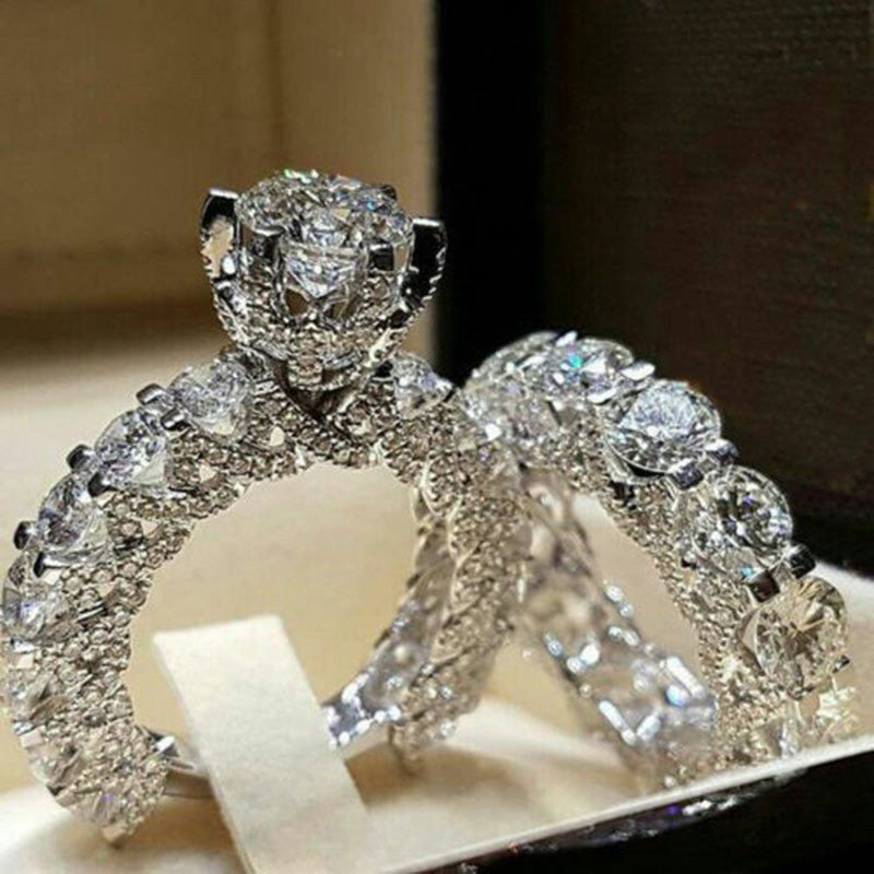 Natashahs Crystal Female Zircon Wedding Ring Set New Fashion Silver color Bridal Ring Jewelry Love Engagement Party Rings For Women - NATASHAHS