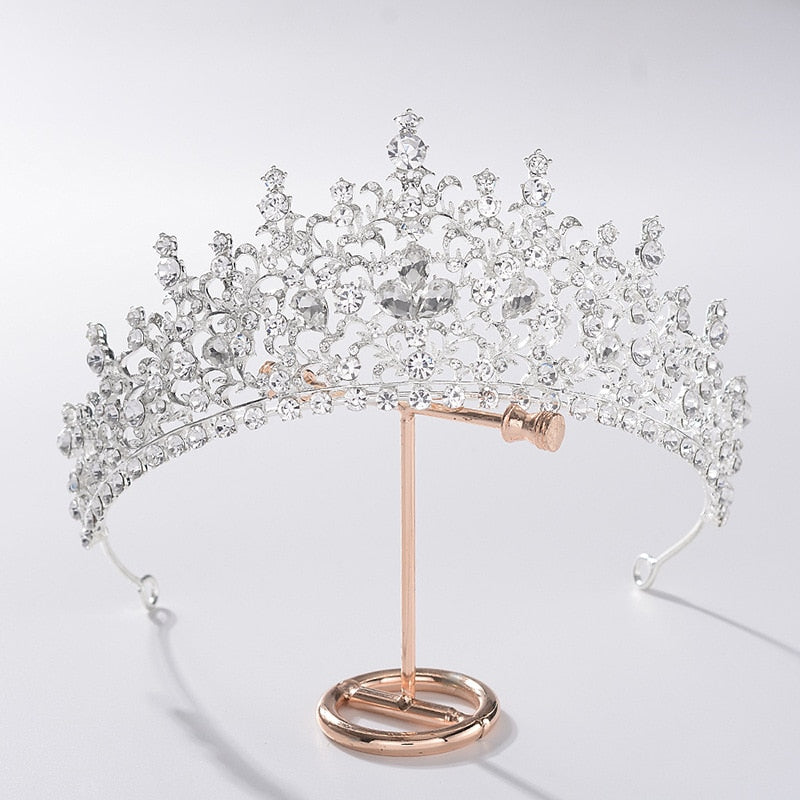 Baroque Silver Color Crystal Flower Bridal Tiaras Crown Rhinestone Pageant Diadem Bride Headband Wedding Hair Accessories Bijoux - NATASHAHS