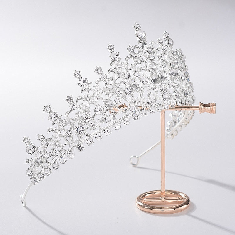 Baroque Silver Color Crystal Flower Bridal Tiaras Crown Rhinestone Pageant Diadem Bride Headband Wedding Hair Accessories Bijoux - NATASHAHS