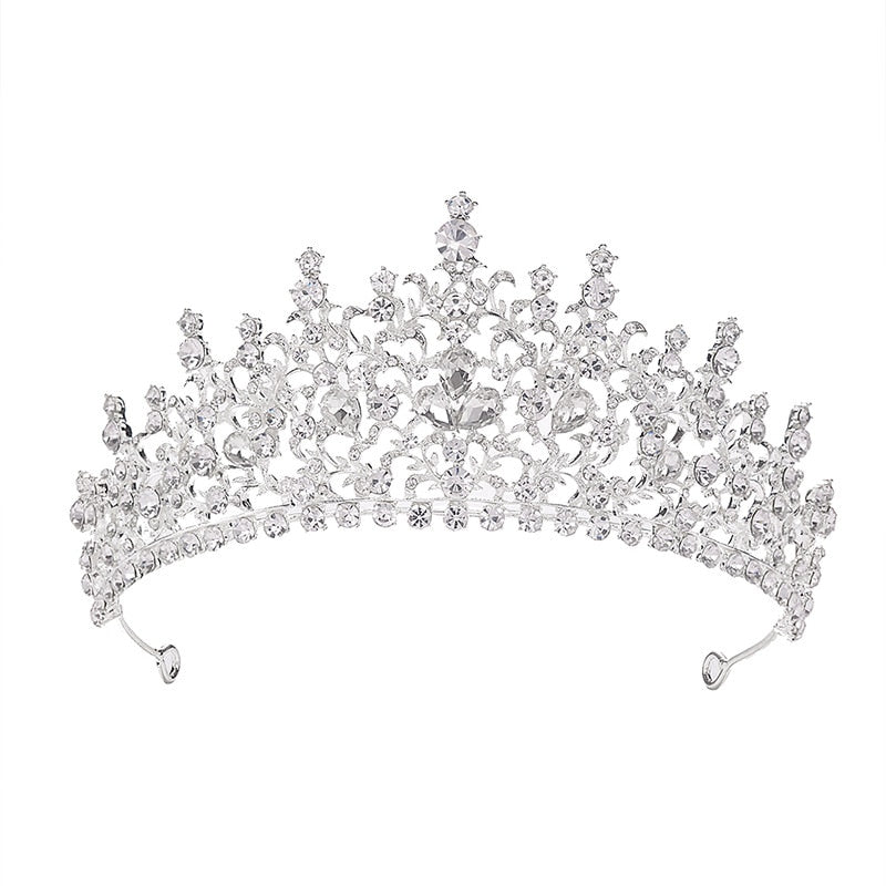 Baroque Silver Color Crystal Flower Bridal Tiaras Crown Rhinestone Pageant Diadem Bride Headband Wedding Hair Accessories Bijoux - NATASHAHS