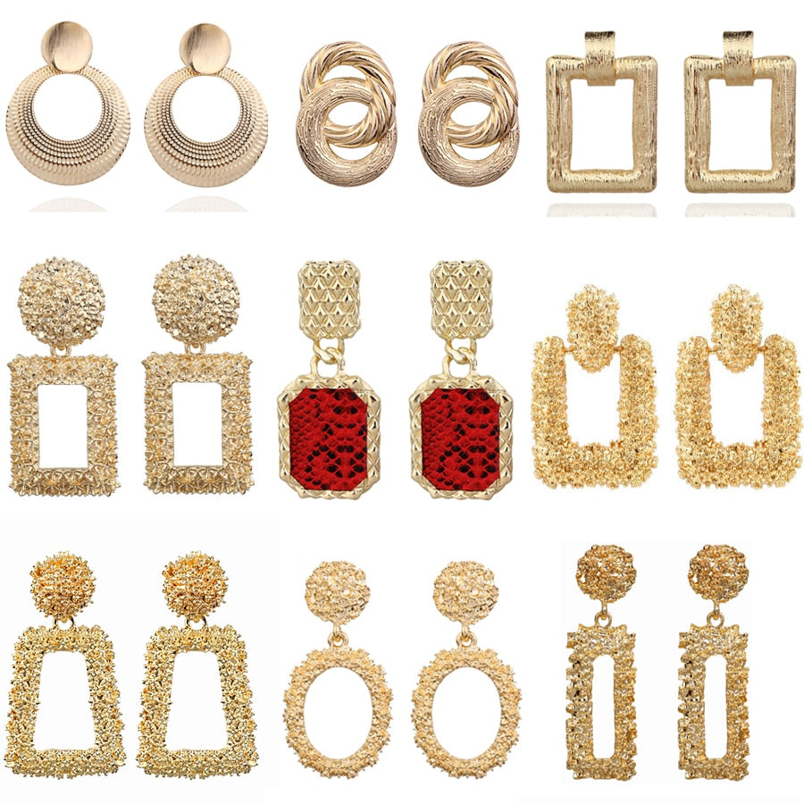 Natashahs Vintage Earrings Large for Women Statement Earrings Geometric Gold Metal Pendant Earrings Trend Fashion Jewelry - NATASHAHS