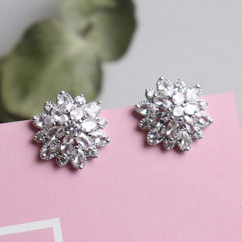Natashahs Zircon Sun Flower Stud Earrings Cubic Zirconia Flowers Stud Earrings For Women - NATASHAHS