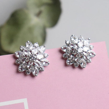 Natashahs Zircon Sun Flower Stud Earrings Cubic Zirconia Flowers Stud Earrings For Women - NATASHAHS