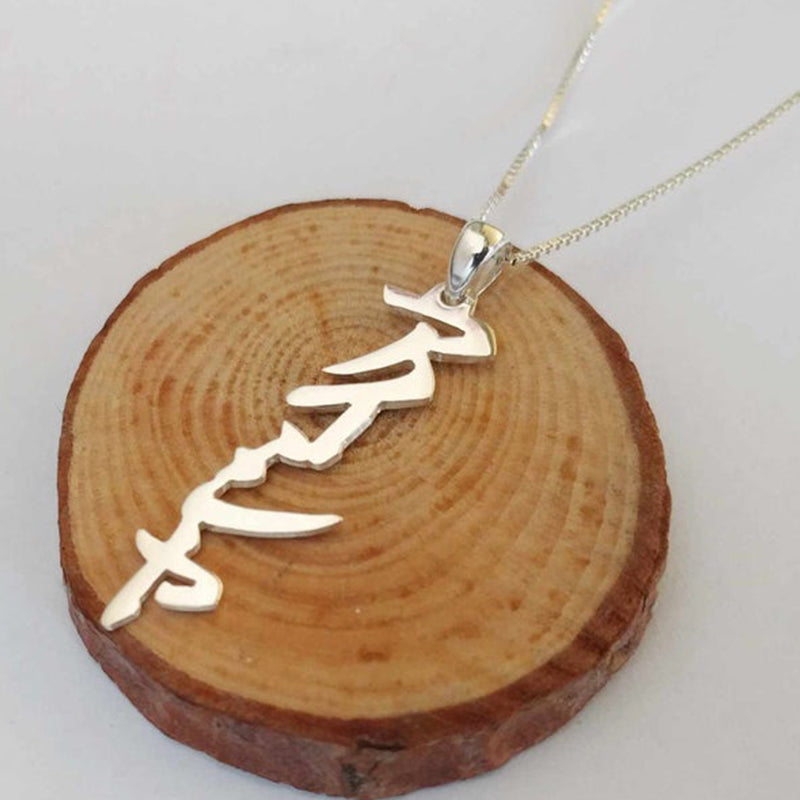Personalized Chinese Japanese Korean Arabic Name Vertical Pendant Necklaces For Women Stainless Steel Chain Fashion Jewelry Gift - NATASHAHS