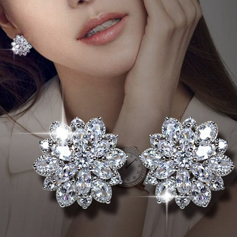 Natashahs Zircon Sun Flower Stud Earrings Cubic Zirconia Flowers Stud Earrings For Women - NATASHAHS