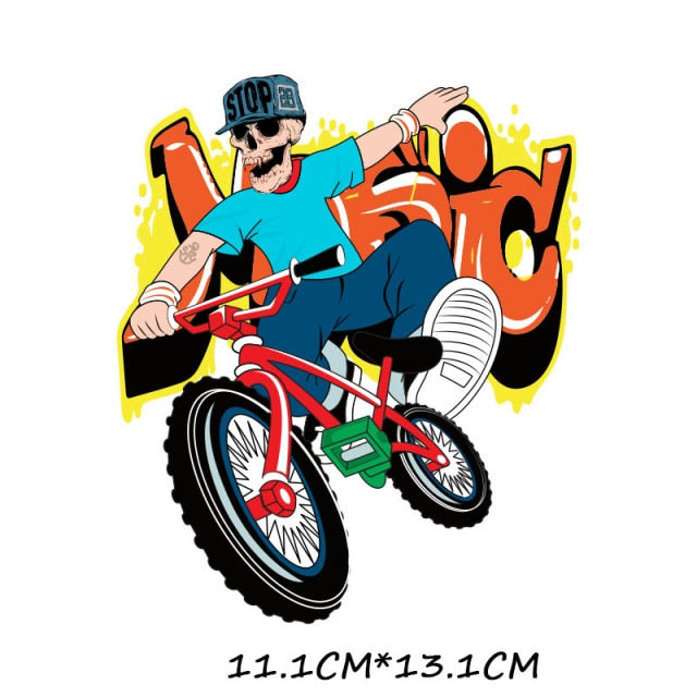 Iron-on Transfers for Clothing Thermoadhesive Patches on Clothes Stickers Diy Skull Patch Biker Flex Fusible Transfer Stripe - NATASHAHS