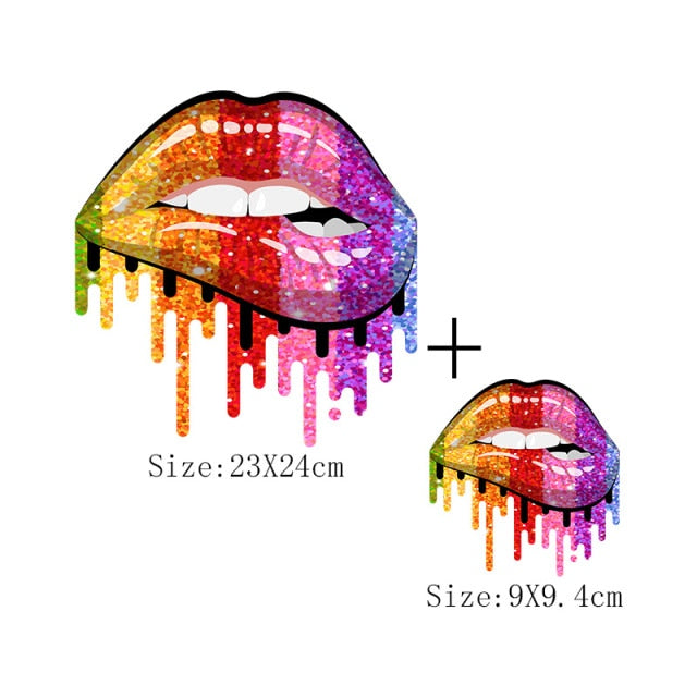 Lips Patches Rainbow Lips Thermal Sticker Iron On Transfers Fashion Girl DIY T-Shirt Tops Patch Heat Transfer Stickers Appliqued - NATASHAHS