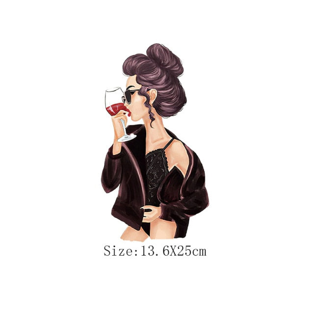 Fashion Lady Thermo Transfer Sticker On Clothes Russian Girl Iron On Patches For T-Shirt Jacket DIY Washable Heat Transfer Patch - NATASHAHS