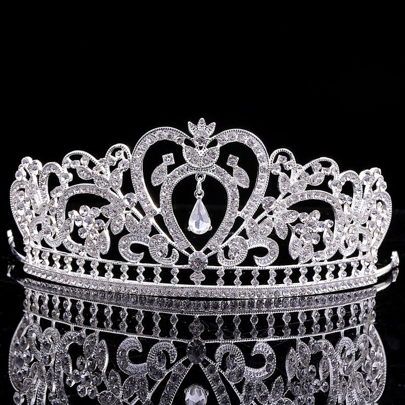 Gorgeous Heart Wedding Tiara Jewelry Sets Diadem Shiny Bridal Crown Queen Tiaras Shinning Rhinestone Crystal Hair Jewelry Sets - NATASHAHS