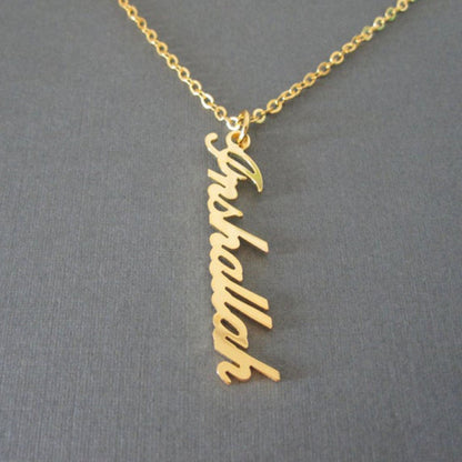 Personalized Chinese Japanese Korean Arabic Name Vertical Pendant Necklaces For Women Stainless Steel Chain Fashion Jewelry Gift - NATASHAHS