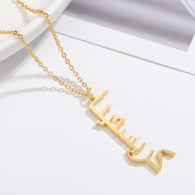 Personalized Chinese Japanese Korean Arabic Name Vertical Pendant Necklaces For Women Stainless Steel Chain Fashion Jewelry Gift - NATASHAHS