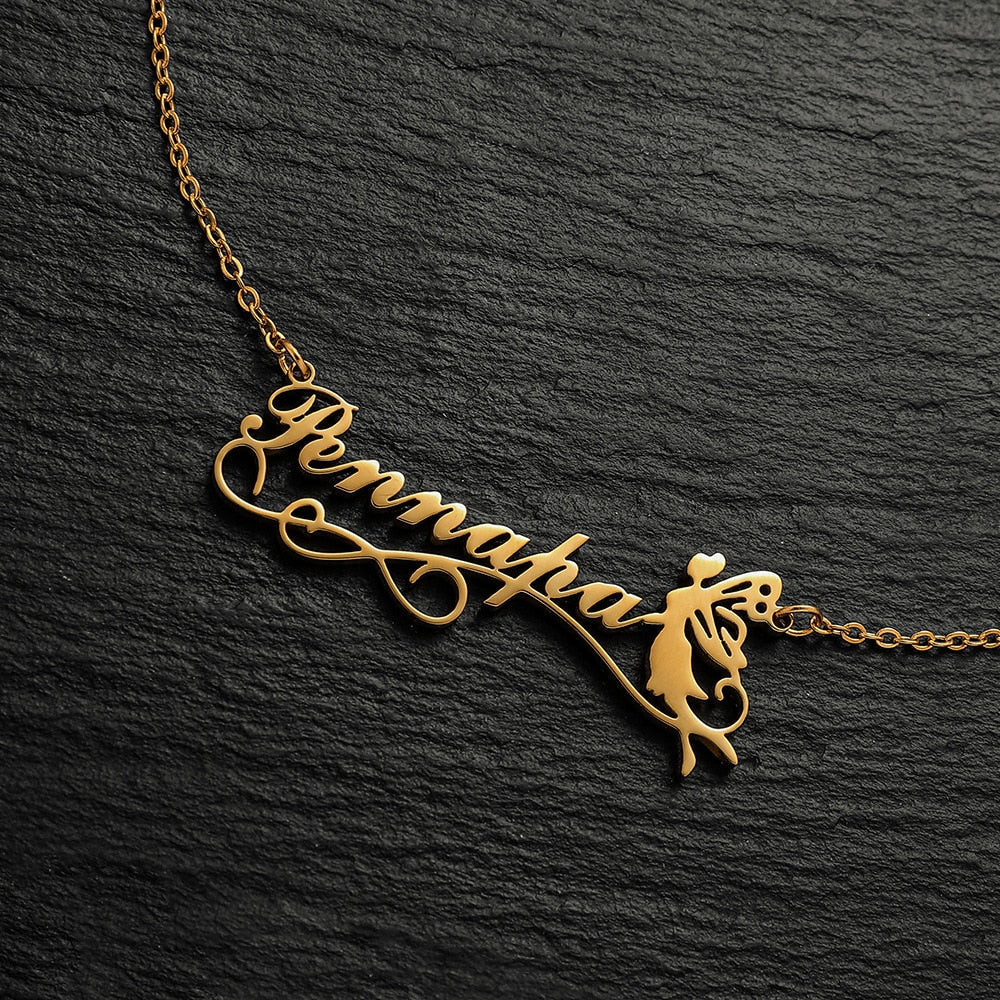 Personalized single Name Necklace with a underlined heart For Women Men Gold Silver Chain Lovers - NATASHAHS