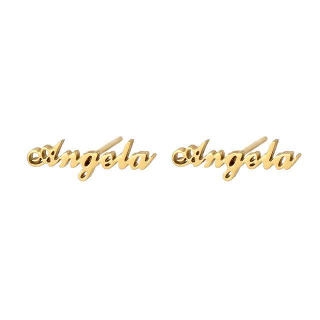 Fashion Stainless Steel Customize Name Stud Earrings Women Girls Jewelry Titanium Gold Color Letter Earring - NATASHAHS