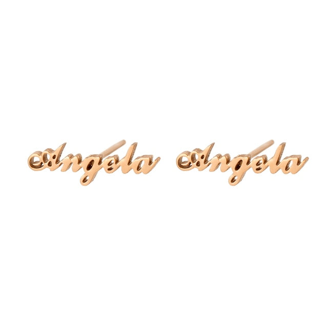 Fashion Stainless Steel Customize Name Stud Earrings Women Girls Jewelry Titanium Gold Color Letter Earring - NATASHAHS