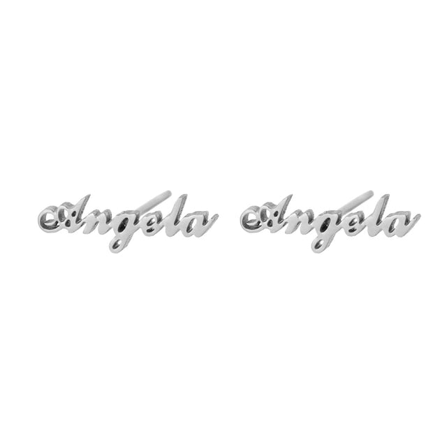 Fashion Stainless Steel Customize Name Stud Earrings Women Girls Jewelry Titanium Gold Color Letter Earring - NATASHAHS